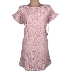 NWT dressT Womens Sheath Dress Blush Pink Lace Overlay Short‎ Sleeve V-Neck XL